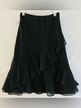 Vintage Chaps Polka Dot Ruffle Skirt // Dark Academia Coquette Chic L
